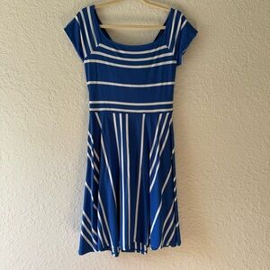 NWT LOFT Blue and White Fit and Flare Mini Dress